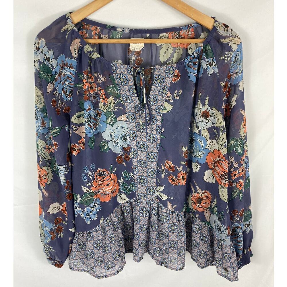 O'Neill Semi Sheer Floral Purple blouse Size XS